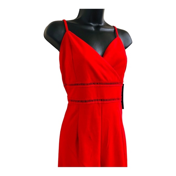 Trixxi Red spaghetti strap v-neck perforated waist jumpsuit size large new‎ - Picture 4 of 16